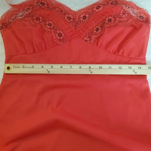 Vintage Lace Semi Sheer Night Gown‎ Dress Coral Pink Sheer Midi length Fits 6/8 - Picture 15 of 15